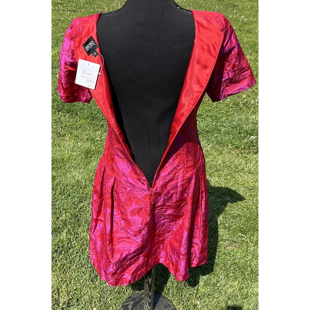 Bigio Collection Dress Womens 4 Red Fuchsia Metallic Jacquard Fit & Flare Short - Picture 11 of 16